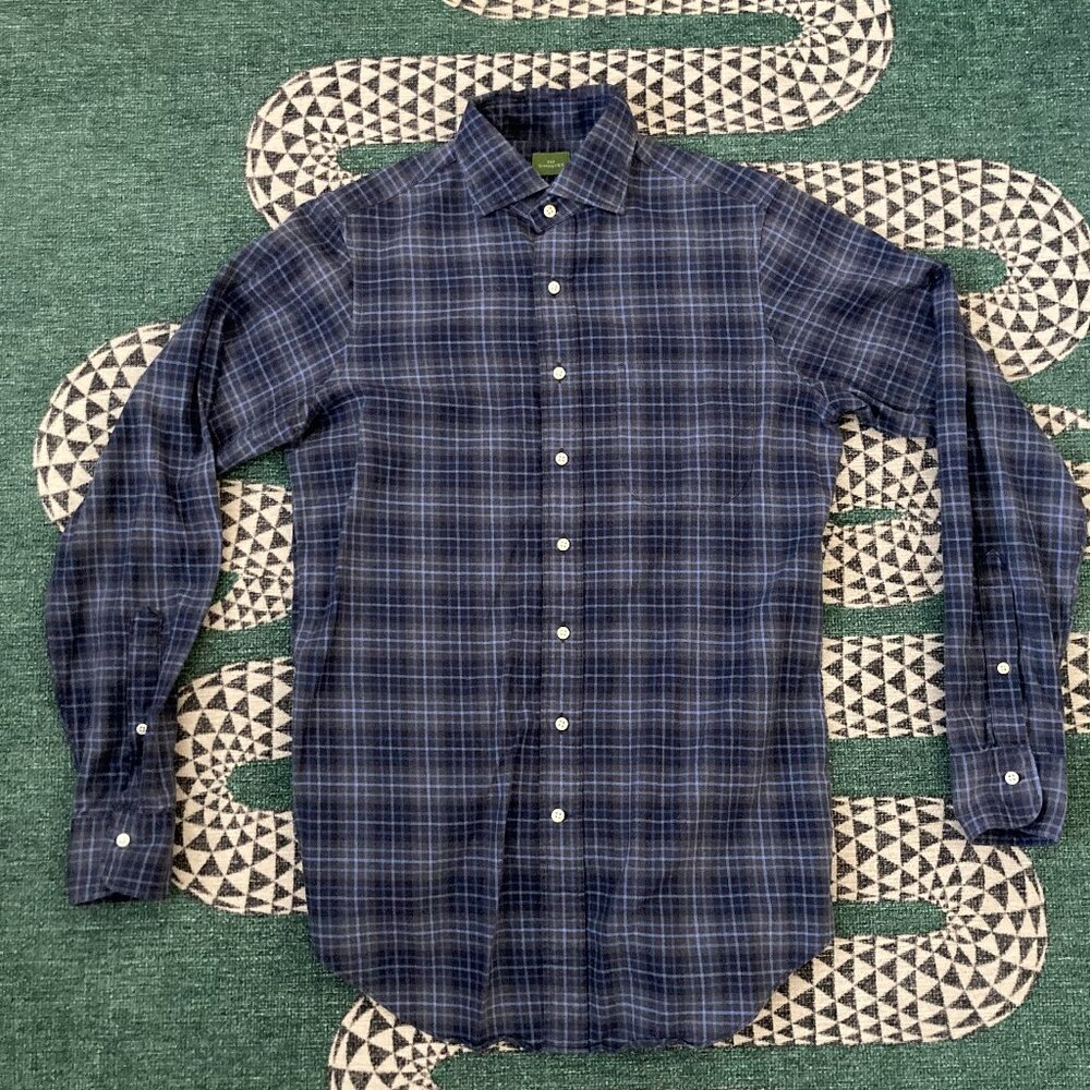 Sid Mashburn Shirt Men Small Blue/Gray Plaid Brushed Flannel Cotton